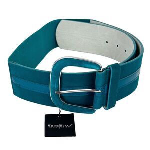NWT White House Black Market Teal Suede Wide Belt Covered Buckle Elastic Back M